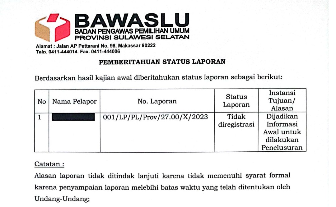 Pemberitahuan Status Laporan