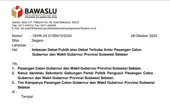 Bawaslu Sulsel Keluarkan Imbauan jelang Debat Perdana Pilgub Sulsel